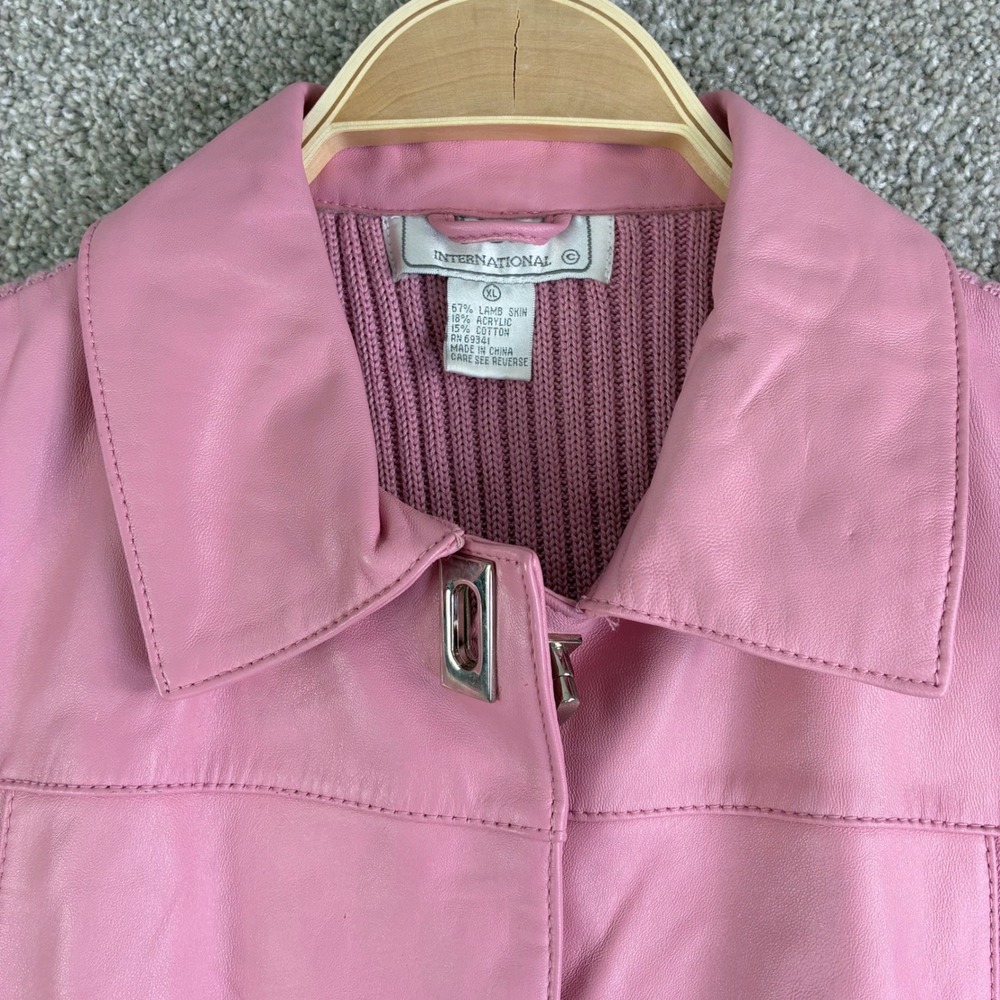 Vintage Lisa International Pink Leather Sleeveless Knit Turn Lock Women XL Retro